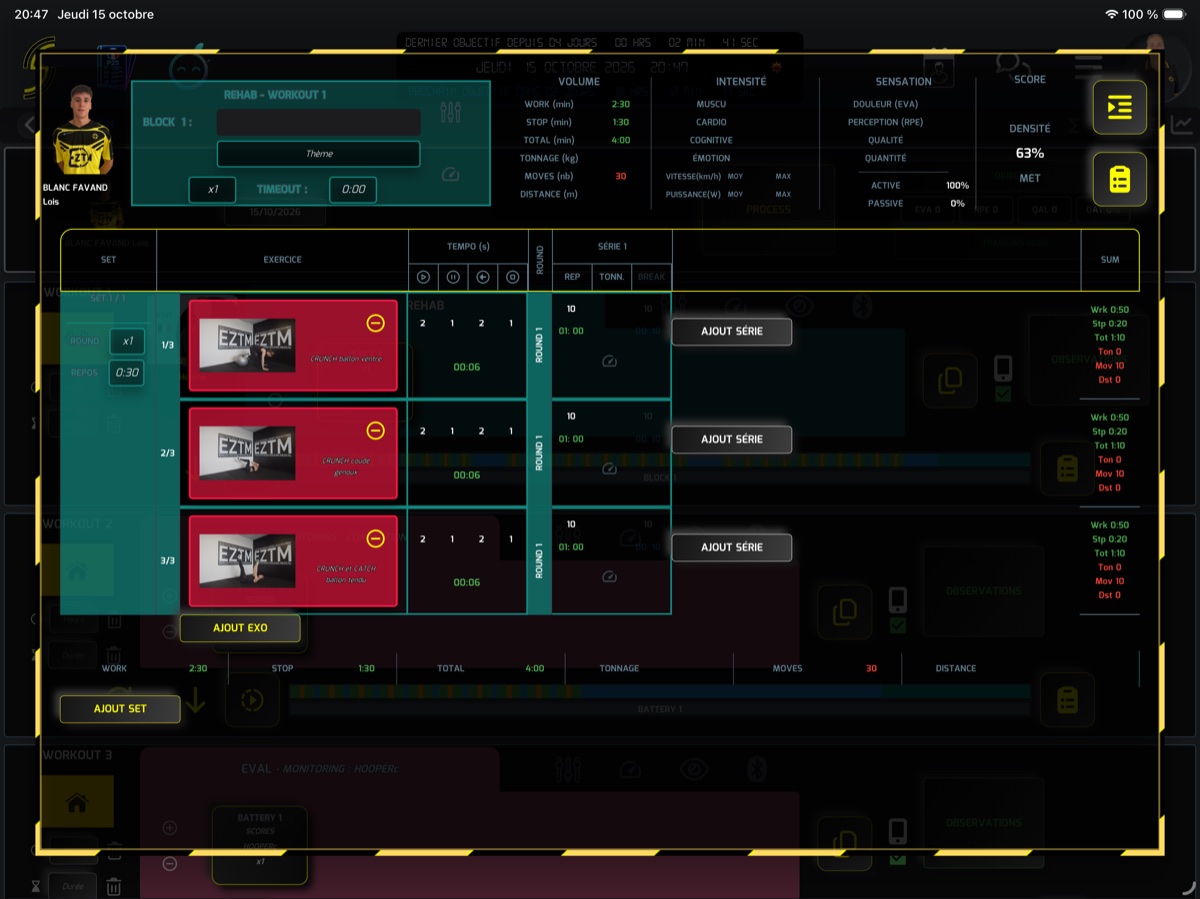 Capture EZTM : La programmation des séances